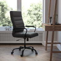 Flash Furniture GO-2286H-BK-BK-GG High Back Black LeatherSoft Executive Swivel Office Chair with Black Frame and Arms
